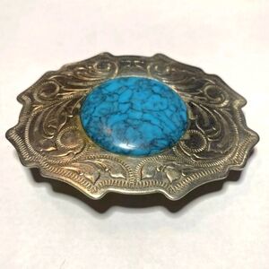 Unbranded Belt Buckle Nickel Silver Coin Holder Faux Turquoise Round